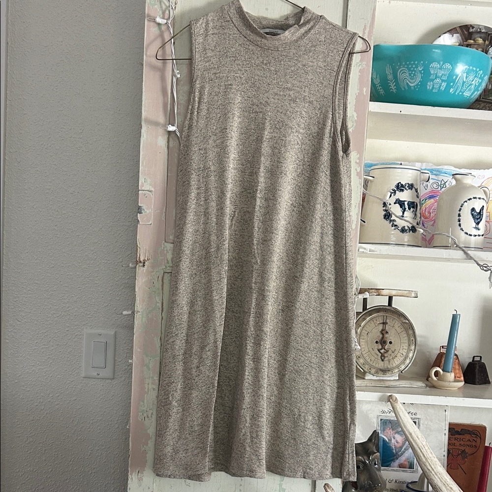 Sleeveless Mock Neck Shift Dress - Neutral Heather